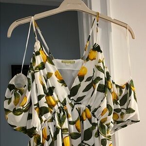 Gianni Bini White Dress with Lemon and Green Print